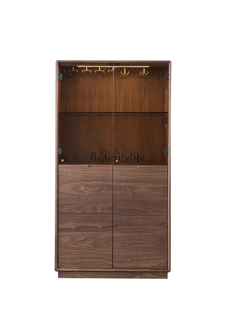 

yj7 FG04Nordic Japanese black walnut glass door wine cabinet cherry wood living room storage tea side cabinet