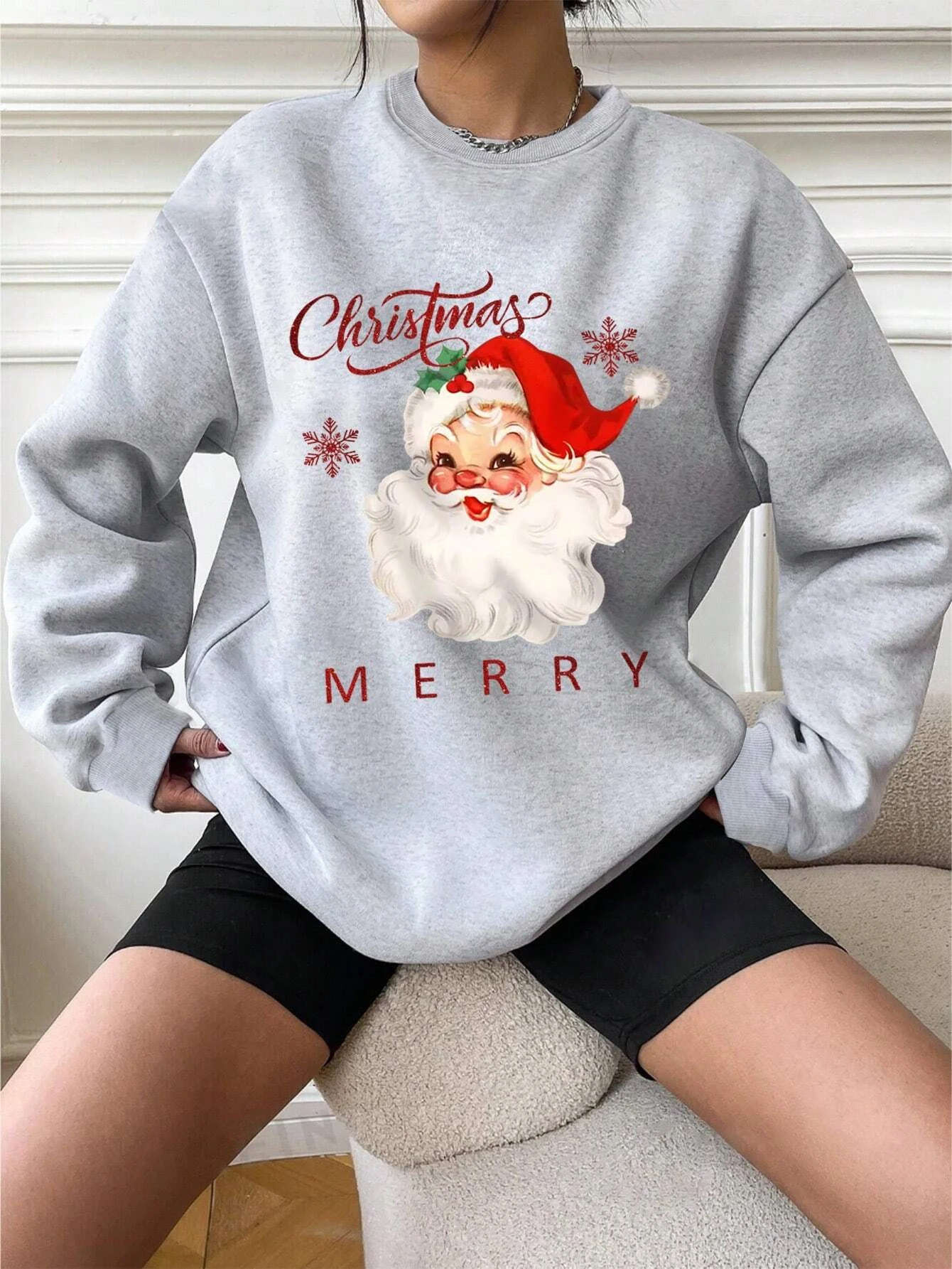 

Women's Sweatshirts Merry Christmas letter Print Casual Pullover winter Hoodie Vintage Round Neck Long Sleeves Sports Sweatshirt
