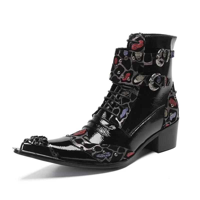 

Ботильоны в стиле панк с заклепками и пряжкой на цепочке, металлические ботильоны с острым носком и боковой молнией, шнурки, мужская обувь из натуральной кожи с пряжками