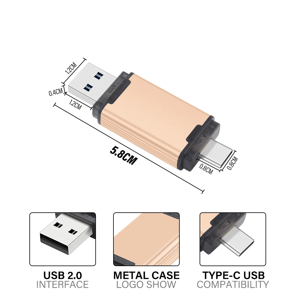 Top Quality USB Flash Drive 128GB 2NI1 TYPE-C Pendrive 64GB High Speed Pen Drive 32GB Free Key Chain USB Memory Stick 16GB 8GB