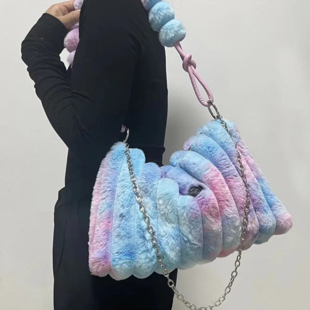 

Casual Euro-America Style Fluffy Handbag Zipper Closure Chains Design Shoulder Bag Luxury Soft Crossbody Bags Party
