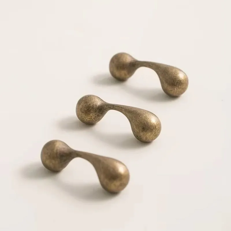 Vintage Antique Brass Cabinet Pull Handle Abstract Irregular Teardrop Shape Solid Metal Drawer Knob for Cupboard Hardware