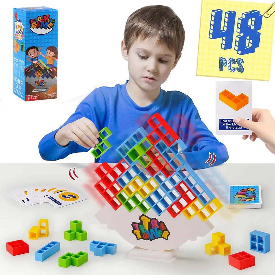 New 48 Blocks Building Block Brick Toy Balance Stacked Tetra Tower Game Swing High Russian Building Blocks Stack Kid Desktop Toy