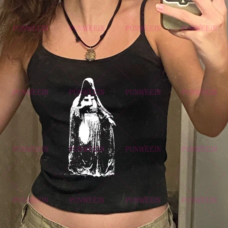 Subculture gothic Punk Women Short Sleeve Slim crop top Vintage Aesthetic Angle Girls Baby Tees Sexy vest Streetwear