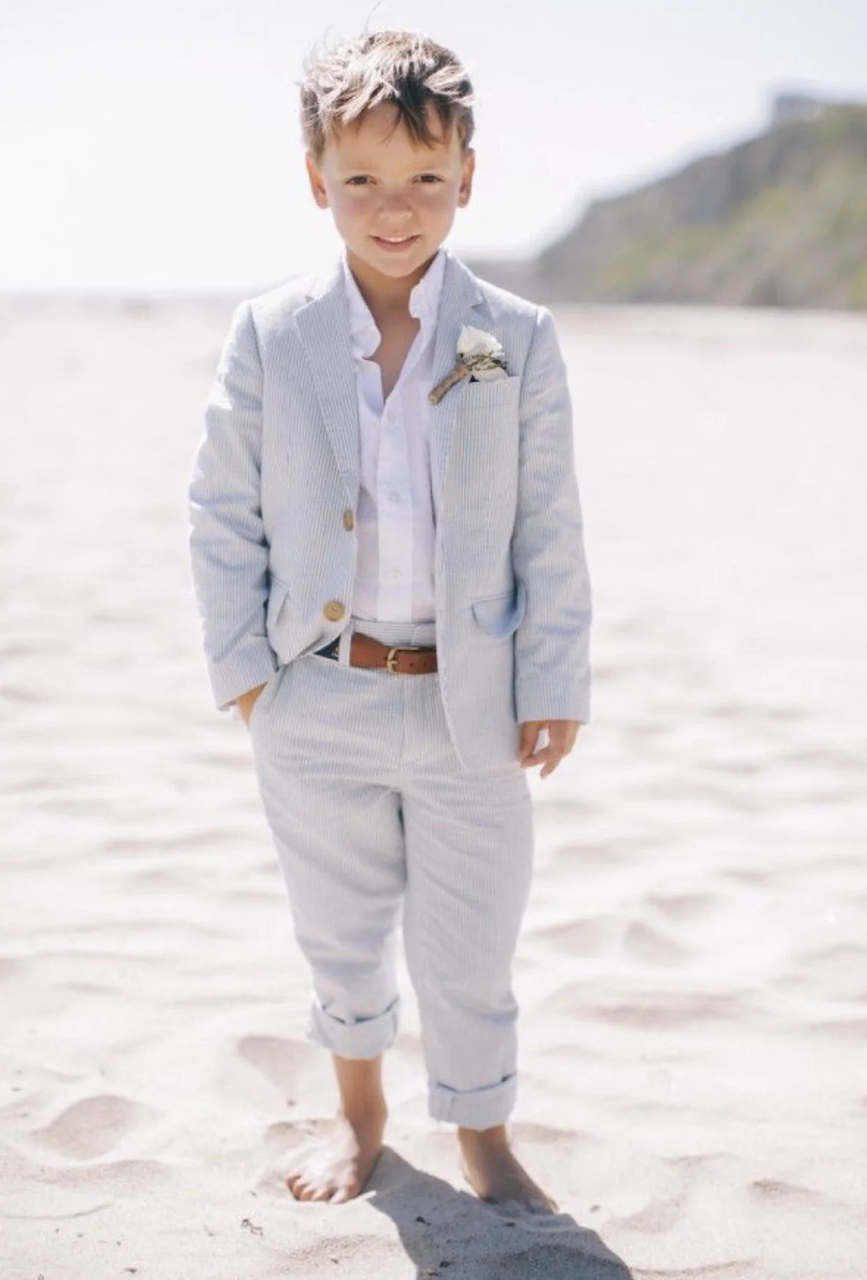 

Linen Boys Suits For Beach Wedding Clothing Kids Birthday Party Formal Outfits Sets 2 Piece Children (Jacket +Pants)