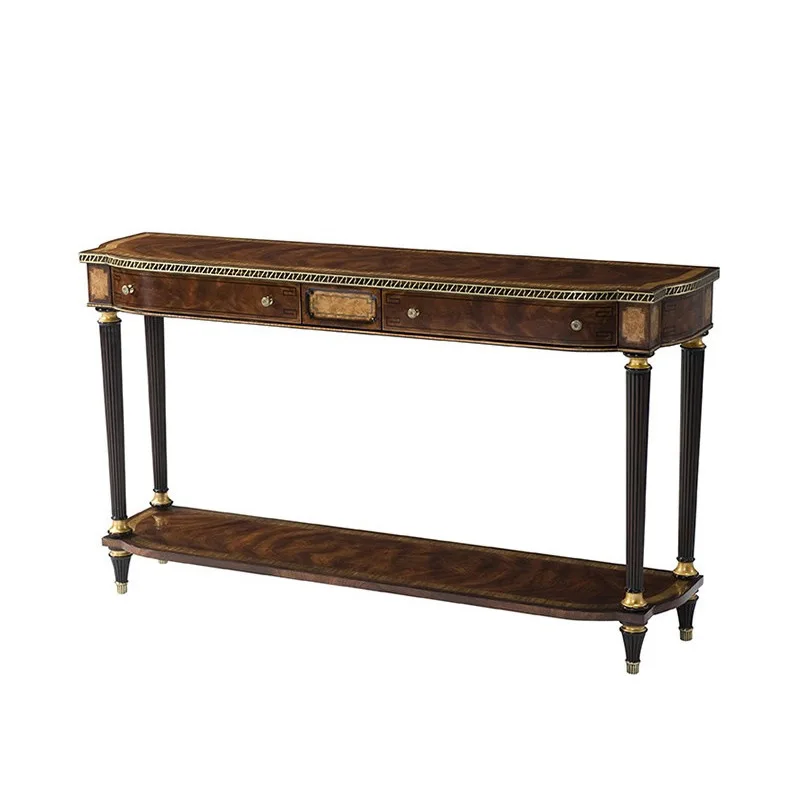 

Sofa back table, European style elongated copper storage entrance cabinet, solid wood furniture, foyer cabinet