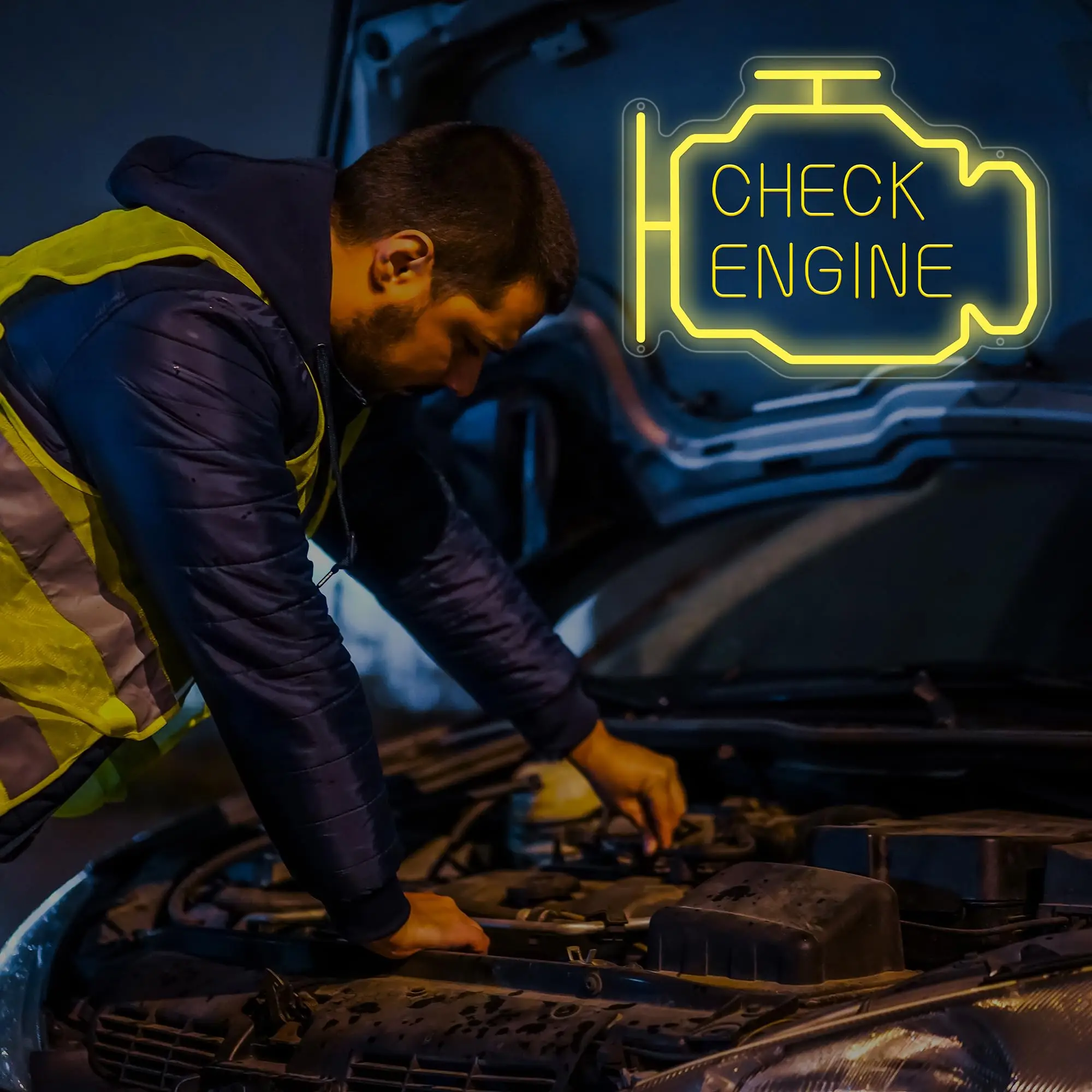 Check Engine neon sign for wall decor Garage Neon Light Auto Repair Shop Workshop Man Cave Art Decor