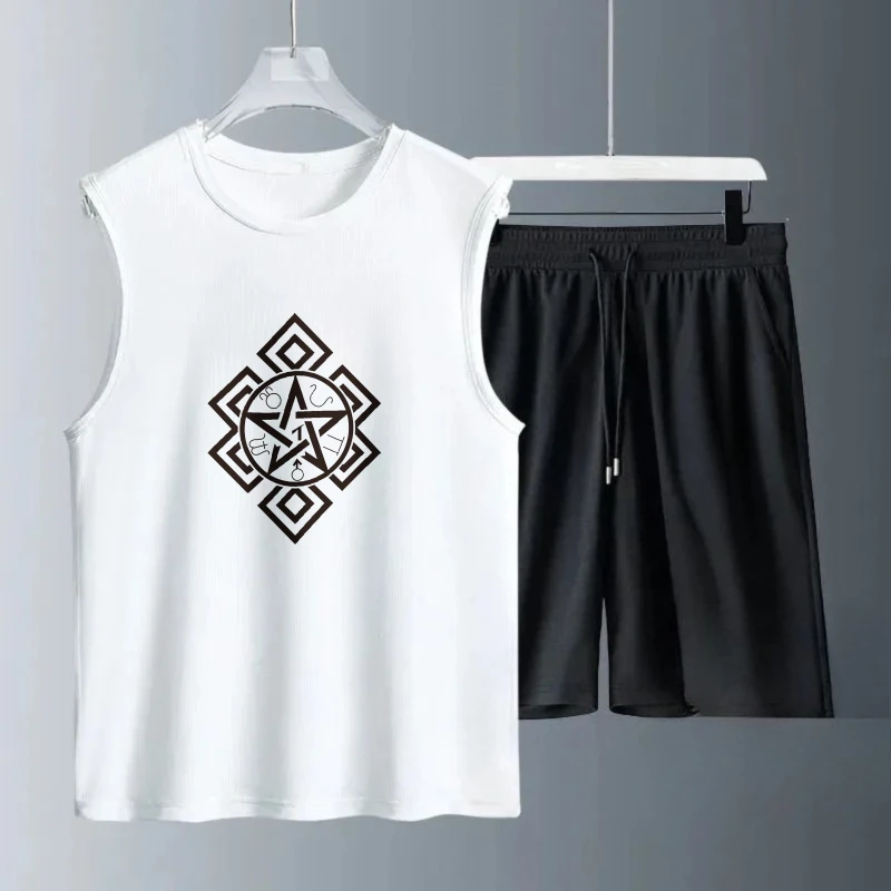 Men's Tank Top Sets 2026 Summer Quick drying seaside sweatshirt set Breathable sports  beach oversize running Two-piece sets