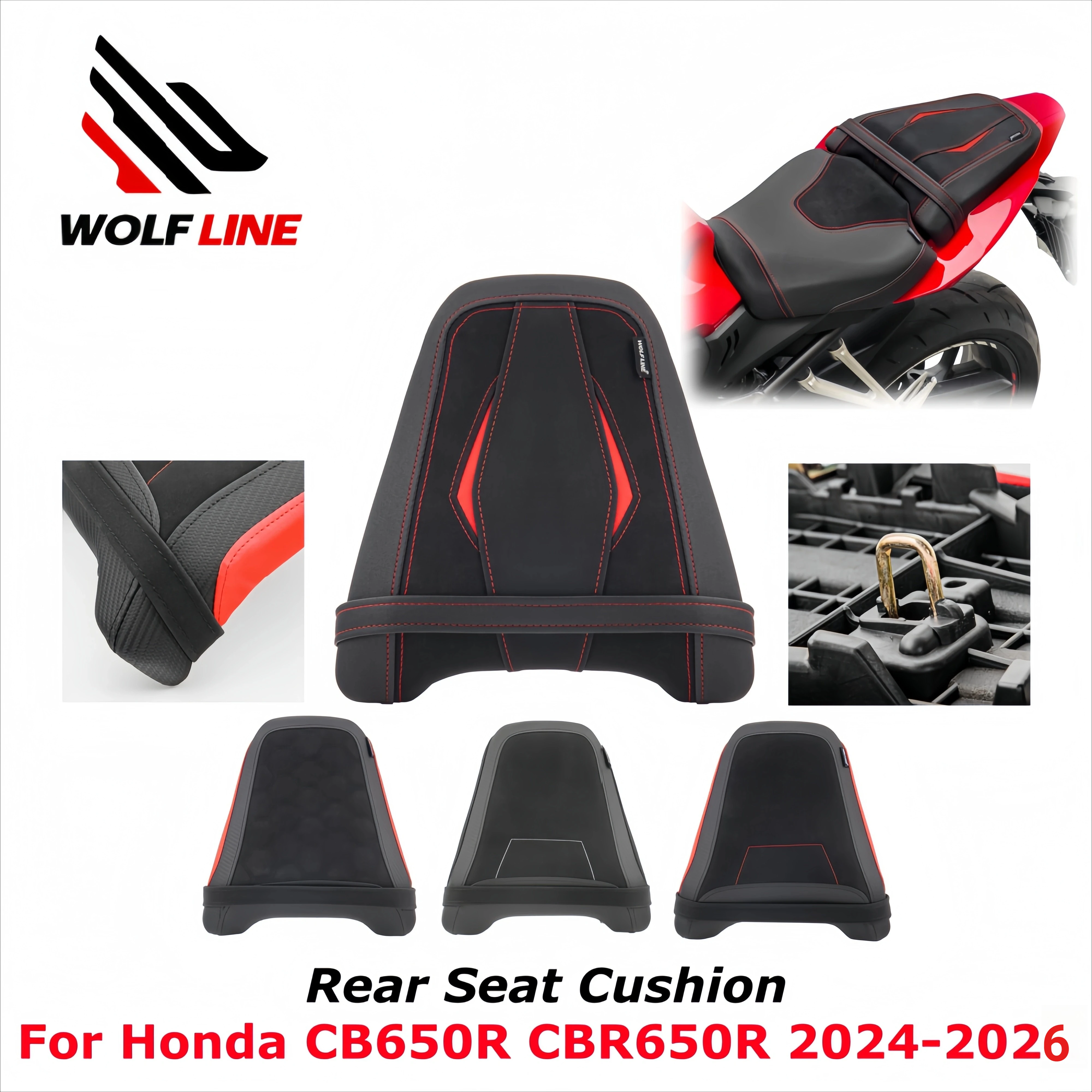 WOLFLINE Rear Seat Cushion for Honda CB650R CBR650R 2024 2025 2026 Rear Passenger Seat Cushion Pillion Pad for CB 650R CBR 650R