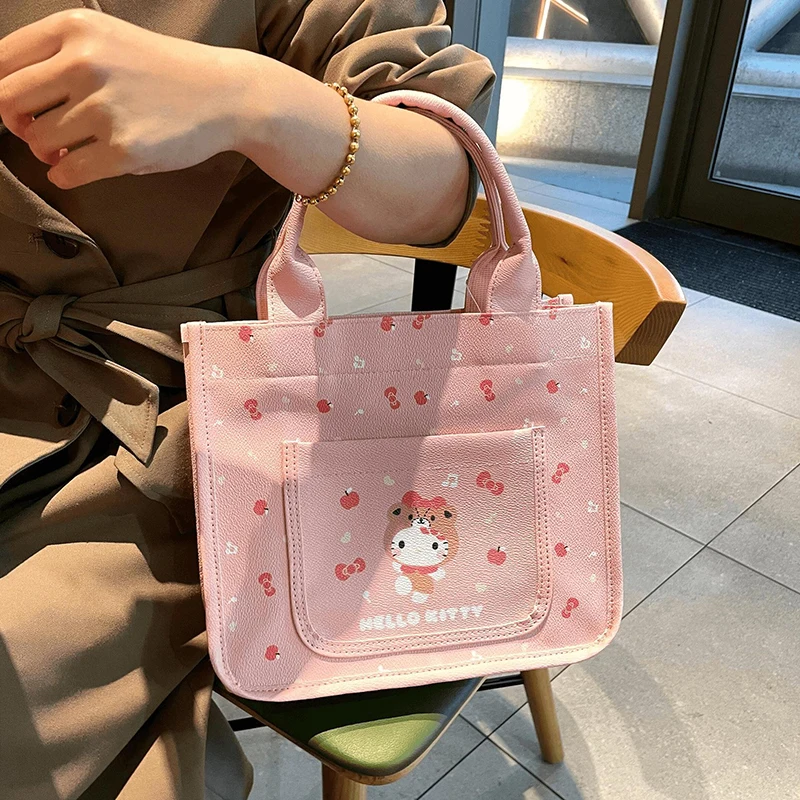 MINISO Sanrio Series Cartoon Cute Pu Handbag Hello Kitty Large Capacity Tote Bag Melody Printed Shoulder Bag For Women