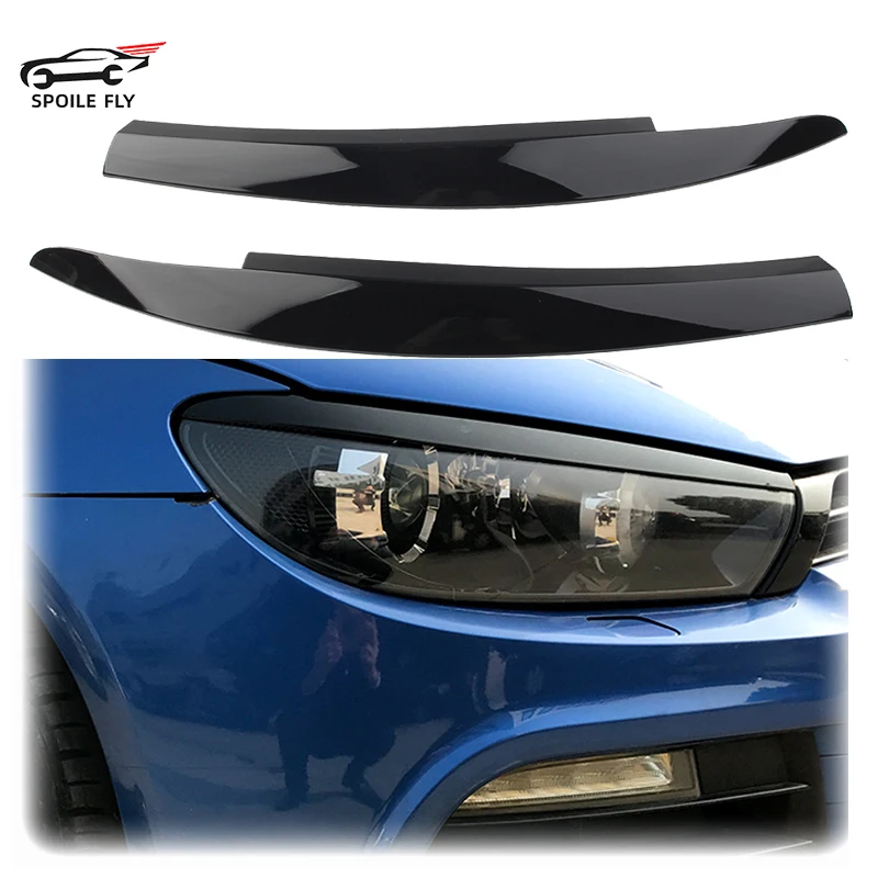 

2007 To 2018 For VW Scirocco Front Head Light Lamp Eyebrow Eyelid Cover Trim By ABS Glossy Black Carbon Fiber Car Stickers