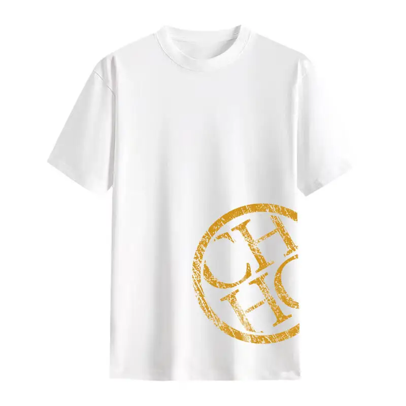 CH ヴィンテージ サークル プリント コットン Tシャツ ブラック ホワイト カラー選択 ルーズフィット ラウンドネック ユニセックス レトロ スタイル トップ