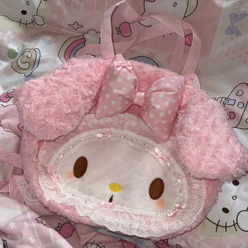 Kawaii Sanrio Melody Pluche kanten rugzak Meisje schoudertas met grote capaciteit student anime cartoon schooltas Vriend verjaardagscadeau