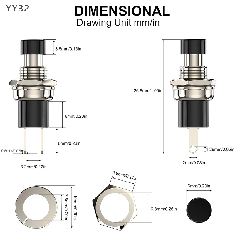 〔YY32〕20pcs Momentary Push Button Switch, 1A 250VAC SPST Mini Pushbutton Switches Normally Open(NO) Black & Red Cap - view 4