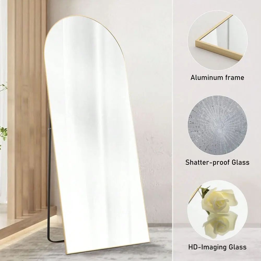 

Arched Full Length Mirror 2 Sizes For Bedroom, Full Body Mirror With Stand, Hanging Or Leaning For Wall, Aluminum Alloy Thin Fr