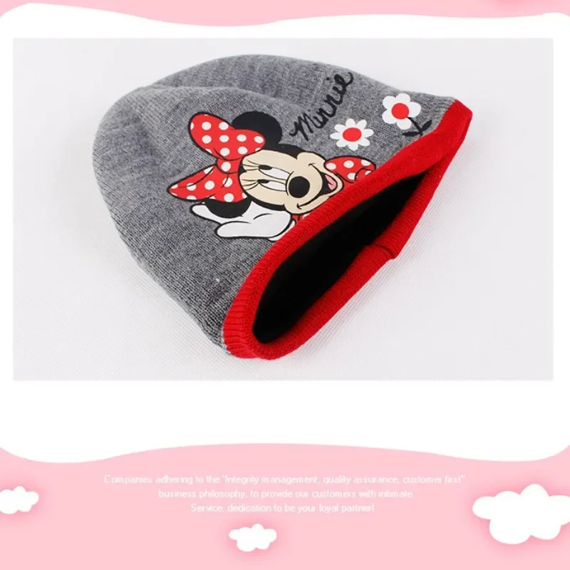 Disney Minnie Mouse Knitted Hat Gloves Set Cartoon Sweet Kids Beanie Cap Girl Skullies Hat Girl Outdoor Winter Warm Accessories