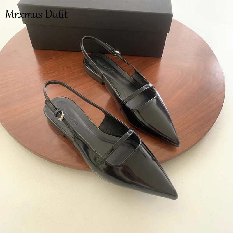 Mrxmus Dutit 2024 Summer New Fashion Women New Pointed Head Flat Sandals Elegant Versatile Solid Simple Shoes Female Chic Pumps