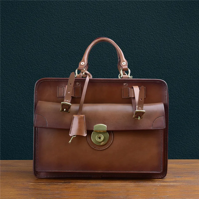 Business vintage designer fatto a mano in vera pelle da uomo valigetta da donna borsa per laptop di grande capacità borsa a tracolla antifurto