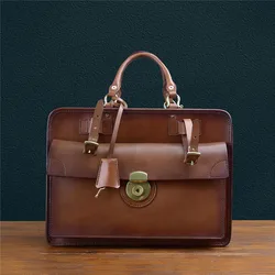 Porte-documents en cuir véritable fait à la main pour hommes et femmes, sac à main pour ordinateur portable de grande capacité, sac messager antivol, sac d'affaires vintage