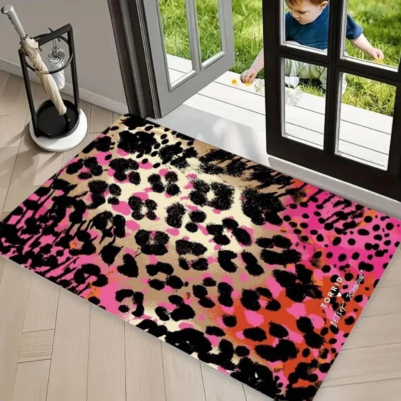 Y2K Gradient Pink Orange Leopard Area Rug Carpet Non Slip Floor Mat Washable Front Door Doormat Entryway Rug