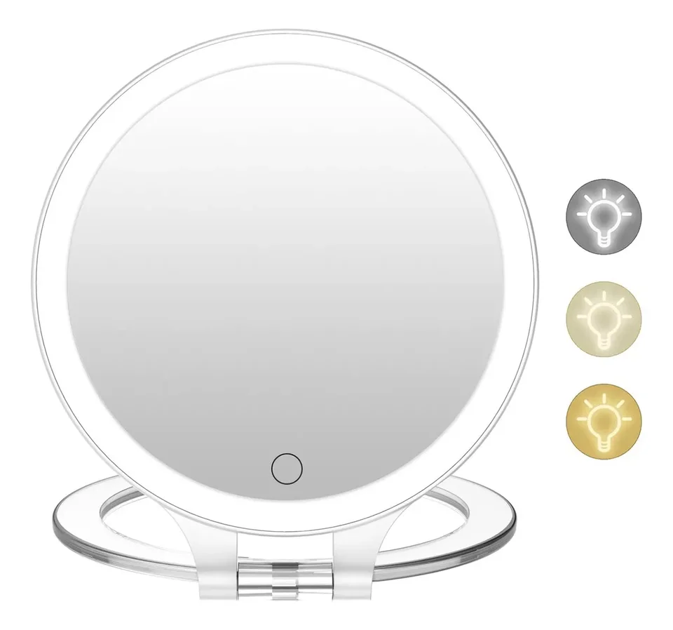 Petit Miroir de Poche,Miroir de Maquillage Grossissant Pliable,avec 3 Luminosité Réglable,Rechargeable,pour maison,bureau,voyages - Au quotidien