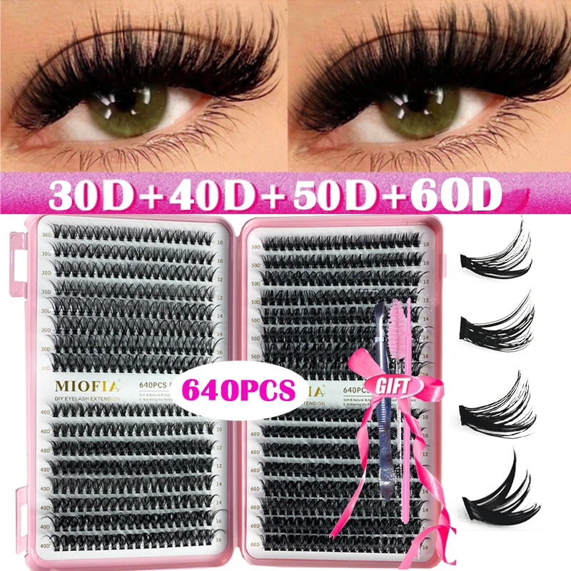 1 Box/640 Bunches Mink Eyelashes Natural 3D Russian DIY Individual Eyelash extension 30-60D Eyelash cluster Makeup Tool Lash