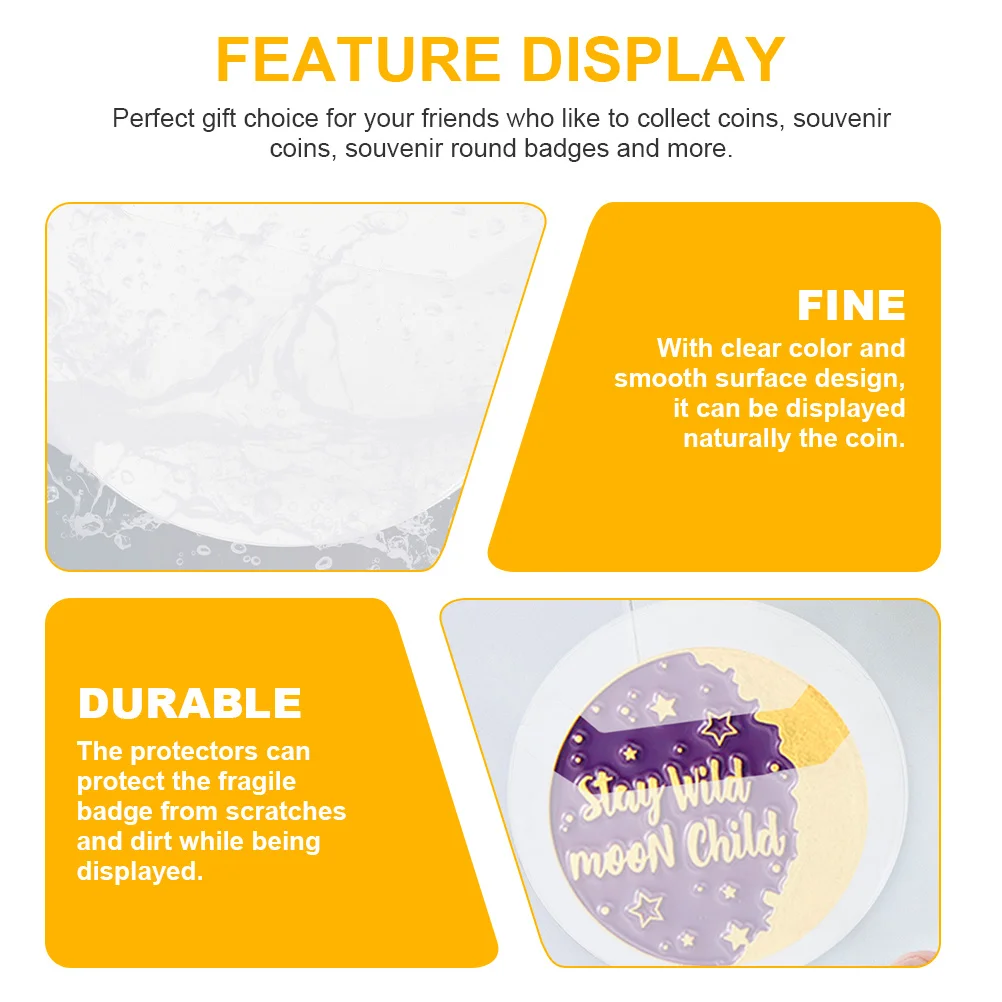 

20Pcs Clear Round Badge Covers Button Badge Protectors Storage Display for Coins Souvenir Animation Collection