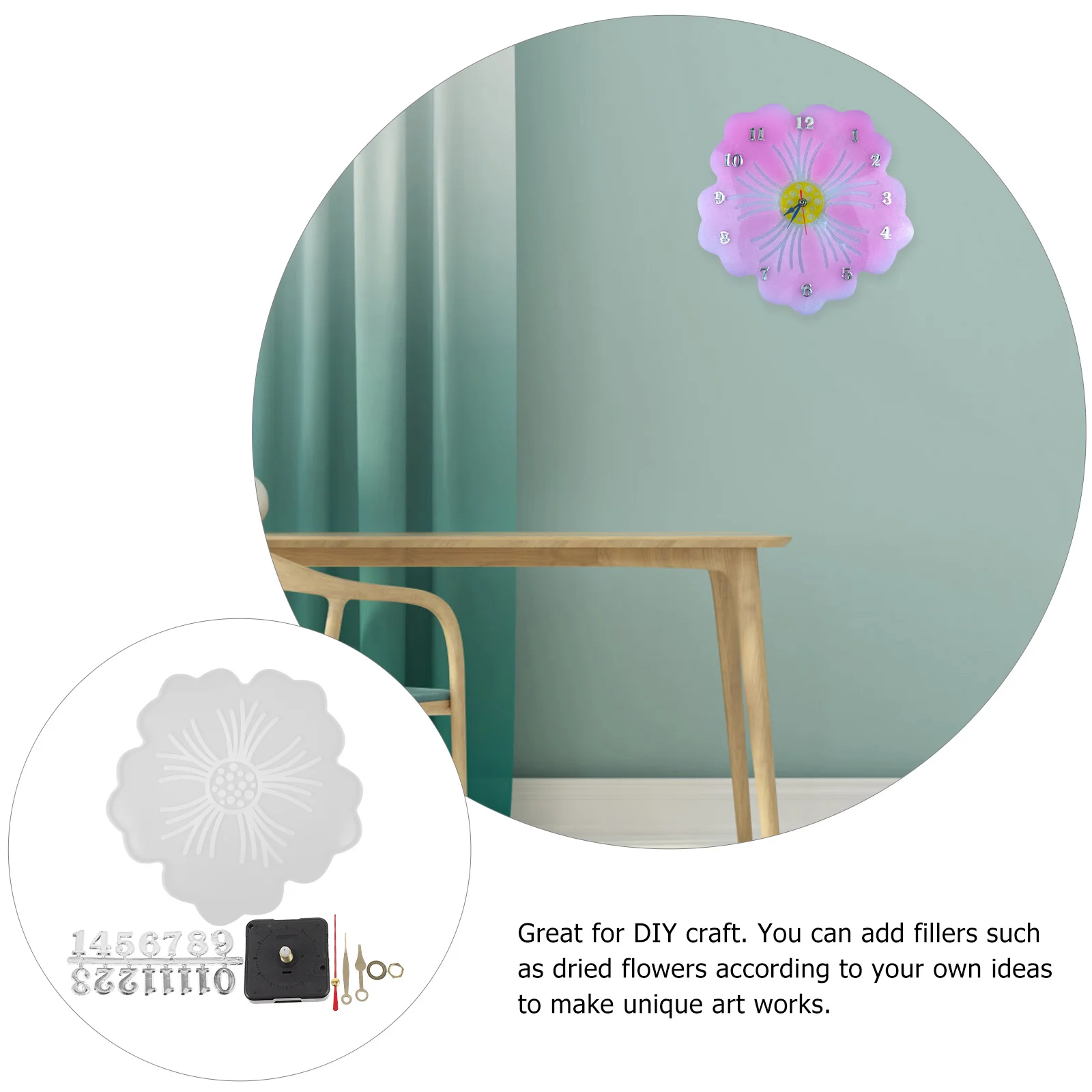 1Set Cetakan Jam Silikon Bentuk Bunga DIY Kit Cetakan Jam Manual Aksesori Pembuatan Kerajinan untuk Seni Resin Hadiah Buatan Tangan Unik