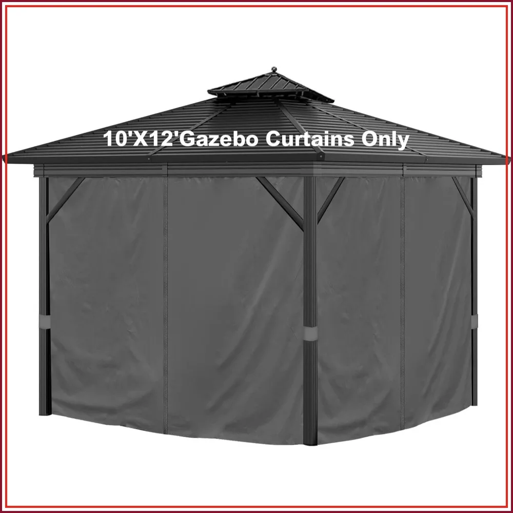 

10x12ft Privacy Gazebo Curtains, 4-Panel Waterproof Sidewall with Zipper, Universal Replacement for Patio, Backyard, Garden (Grey)