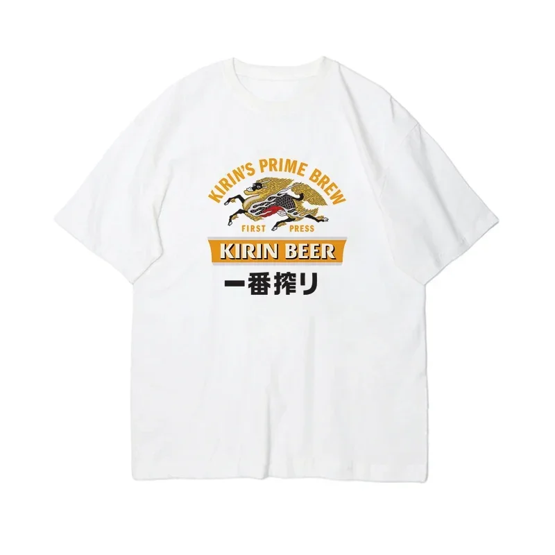 Nuevas camisetas de verano japonesas ASAHI Draft Beer de manga corta Kirin Beer A Squeeze Asahi sabor de estilo Retro japonés para hombres