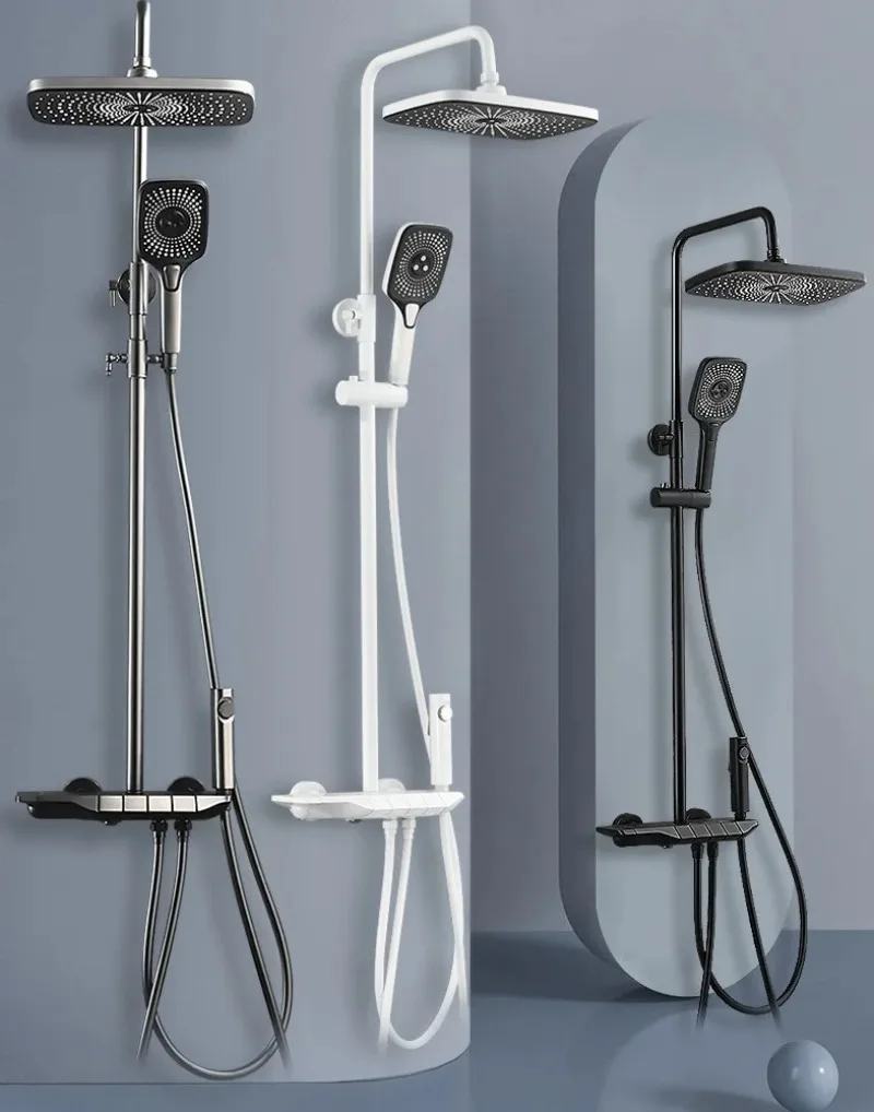 Modern bathroom matt black bathtub and shower column thermostatic faucet mixer shower set