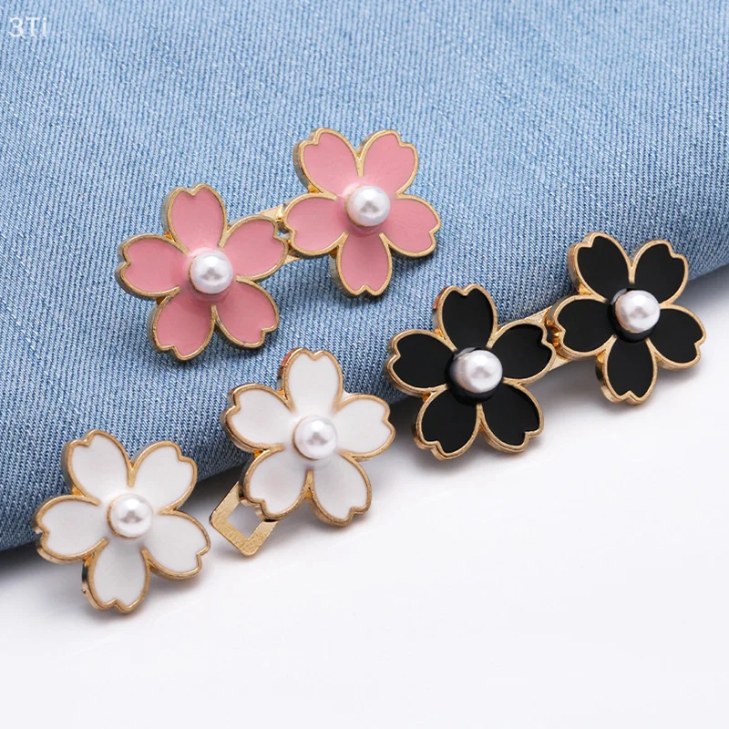 1 Pair No Sewing Adjustable Waist Clips Sakura Cat Trousers Waist Buckles For Jeans Pants Skirts Fit Reduce Waist Snap Button