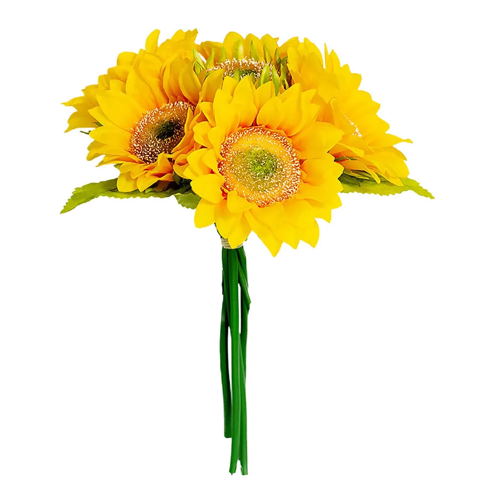 

1Pc Realistic Silk Sunflower Bouquet Yellow Floral Arrangement For Wedding Ceremonies