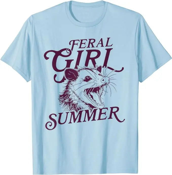 Feral Girl Summer Opossum Vintage T-Shirt Cute Mouse Lover Graphic Tee Tops Women's Fashion Short Sleeve Blouses Novelty Gifts