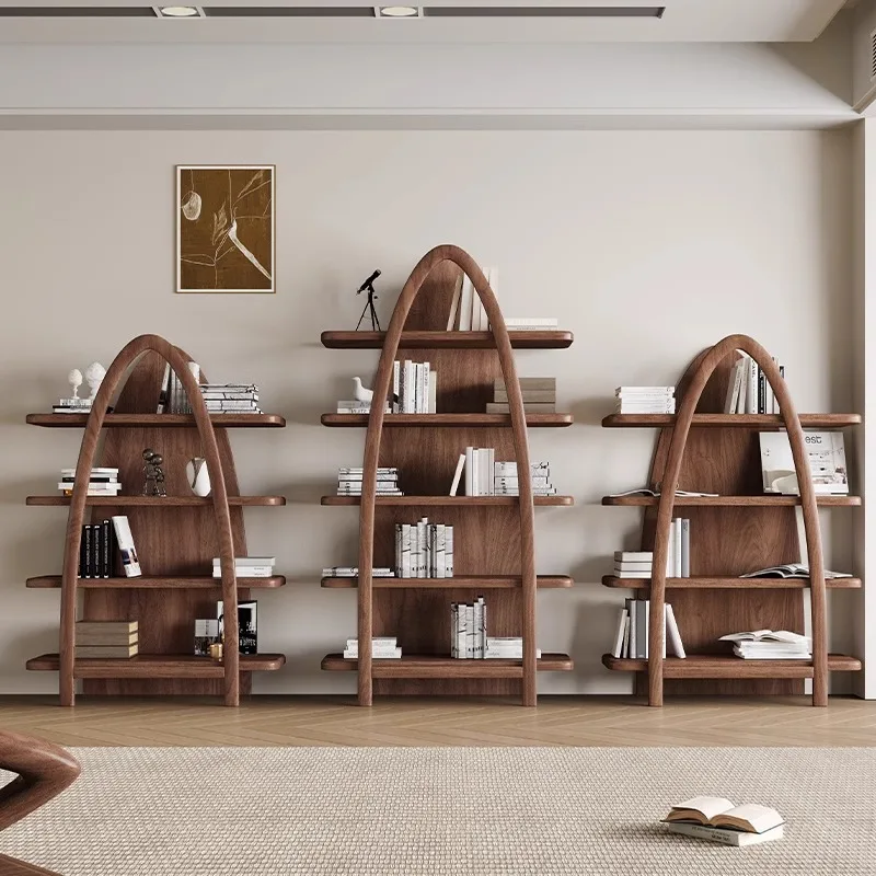 

North American black walnut bookshelf Nordic all solid wood shelf study furniture Modern simple lattice floor-to-ceiling