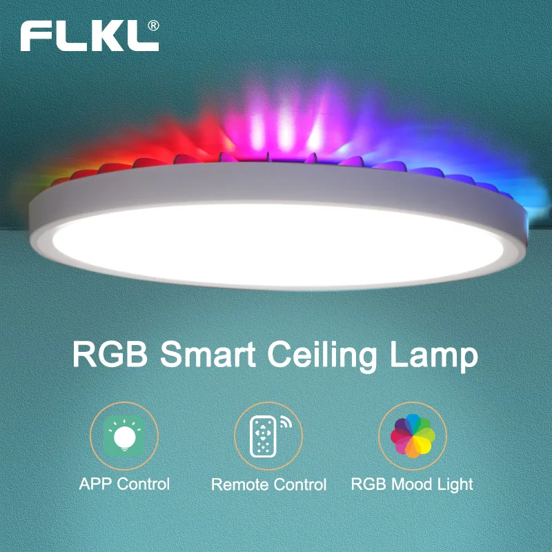 

FLKL RGB Remote Control APP Voice Control Dimmable 28W LED Smart Color Ceiling Light Decoration For Living Room Bedroom