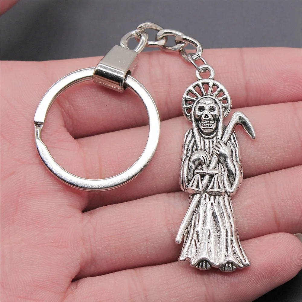 Woemn Men Keychain Dropshipping Antique Silver Color 51x19mm Death Skull Pendant Keyring Gift