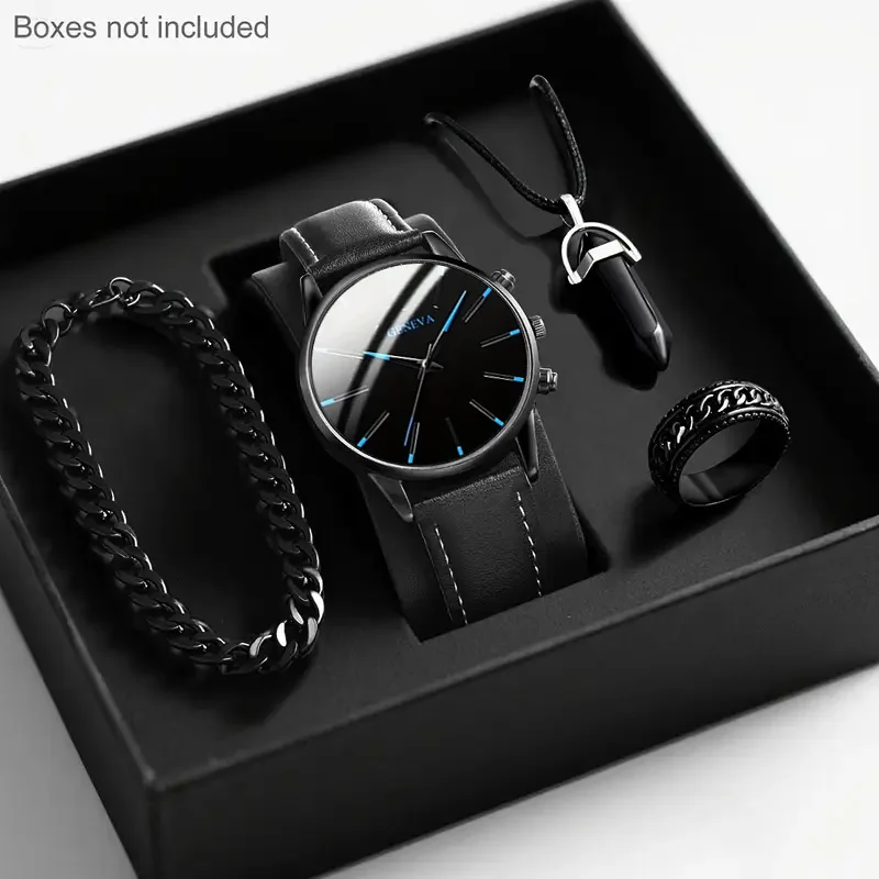 4pc men's fashionable quartz watch and versatile accessory set for daily wear as gifts for friends and family