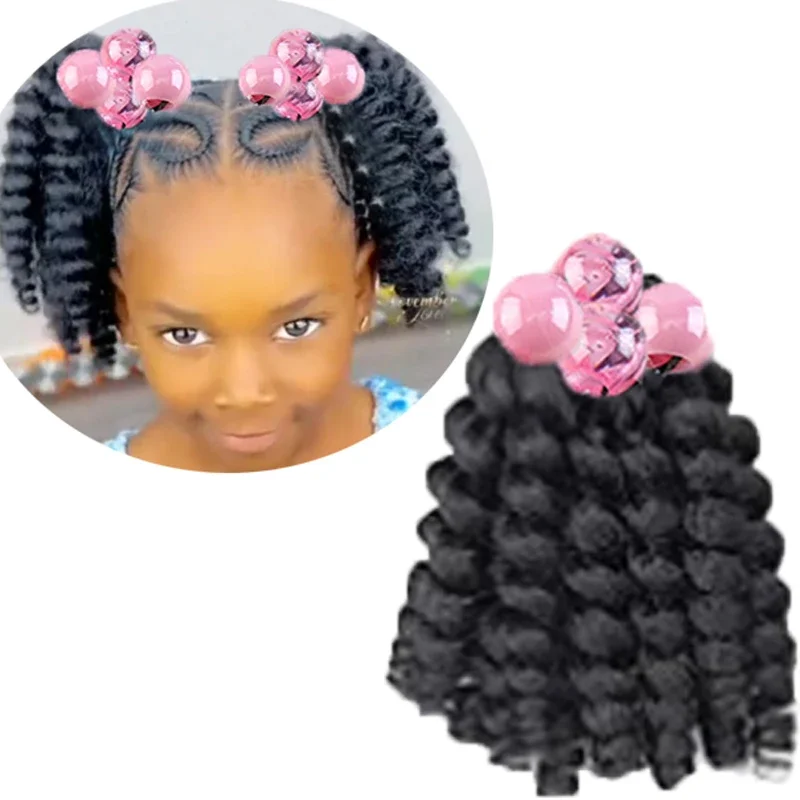 2Packs Ringlet Wand Curl Jamaican Bounce 8 Inch 1B Synthetic Hair Extensions with Beads Elastic  Set 12 Roots for Kids Children