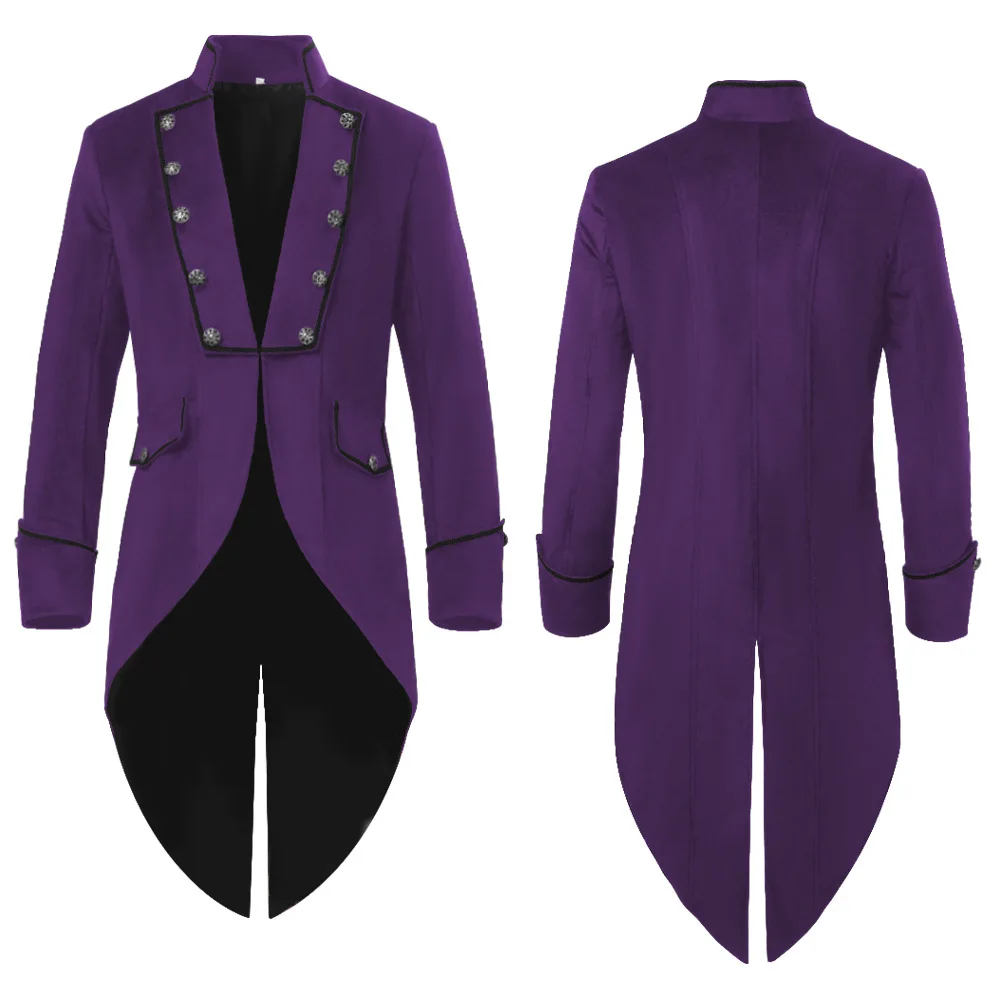 Men's Steampunk Vintage Tailcoat Jacket Gothic Victorian Frock Coat Uniform Halloween Costume Men Tailcoat Medieval Retro Coat view 2