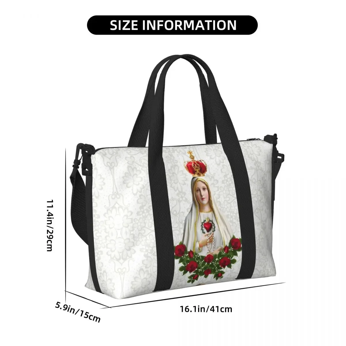 مخصص سيدة فاطمة مريم العذراء حقيبة حمل على الشاطئ حقيبة المرأة اضافية الصالة الرياضية تحمل على البرتغال الوردية الكاثوليكية حقائب تسوق السفر