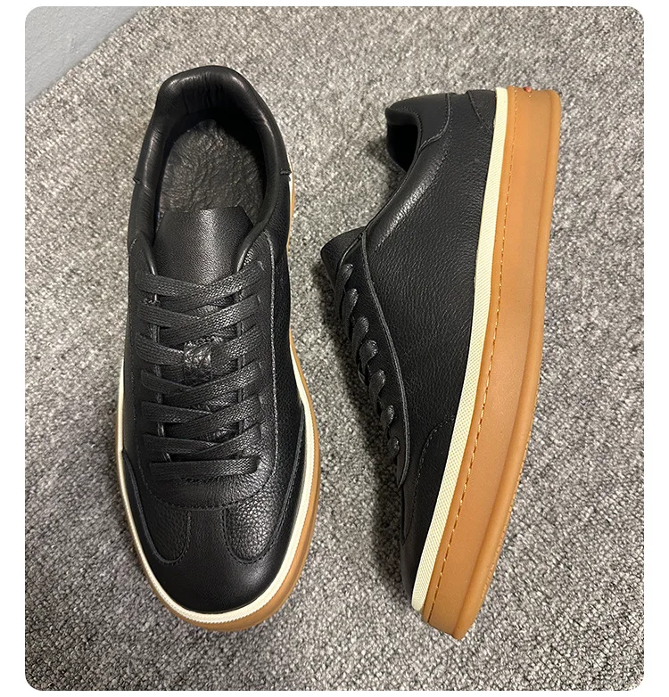 YETTIES Unisex Spring Soft Cowhide Leather Platform Sneakers Breathable Comfort Height-Increasing Durable Non-Slip Casual Shoes