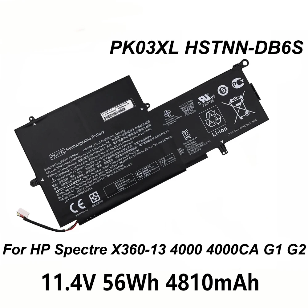 

PK03XL HSTNN-DB6S 11,4 В 56 Втч Аккумулятор для ноутбука HP Spectre Pro X360 G1 G2 X360-13 4000 4000CA 4000TU 4101DX 4113TU 4097NX Series