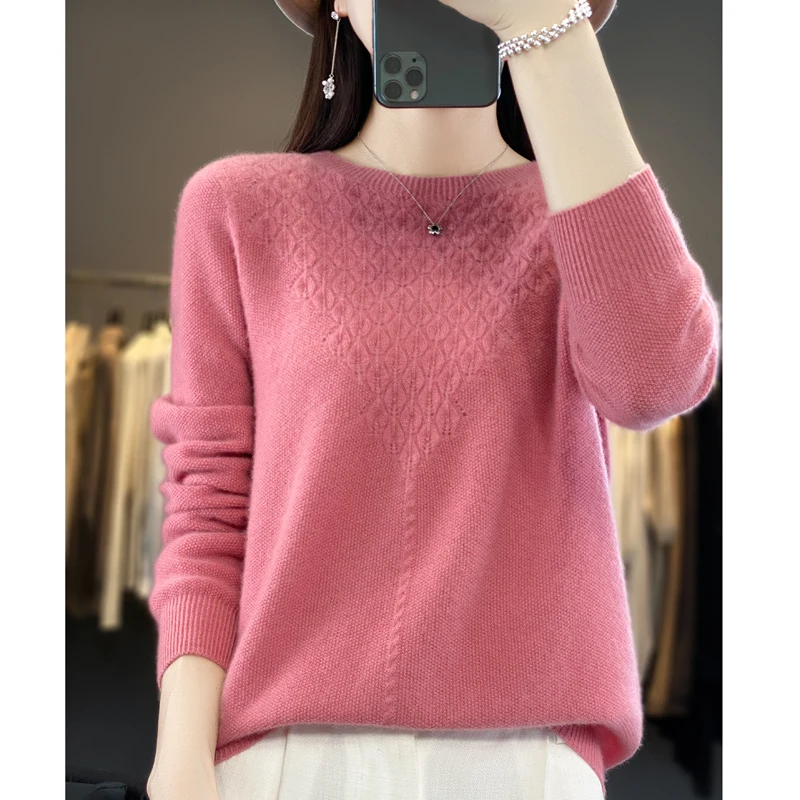 First-line ready-to-wear round neck 100% pure sweater women\'s autumn and winter long-sleeved knitted cashmere sweater pullover b