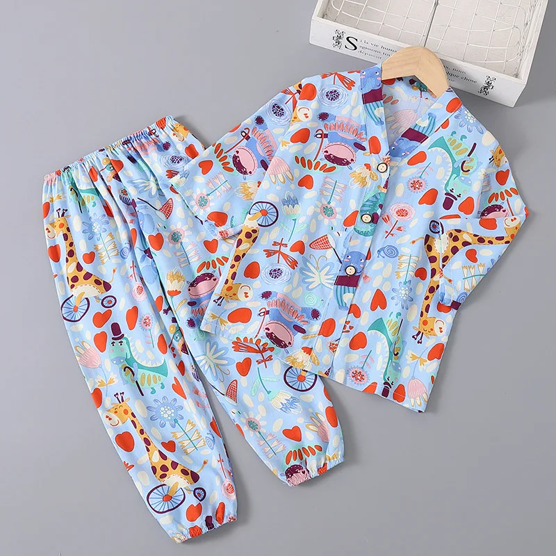 2-15Y Kid's Pajamas Sets Summer Boys Girls Shirts  + Pants 2pcs Sleepwear Suits Children's Comfortable Homewear Outfits H103-28