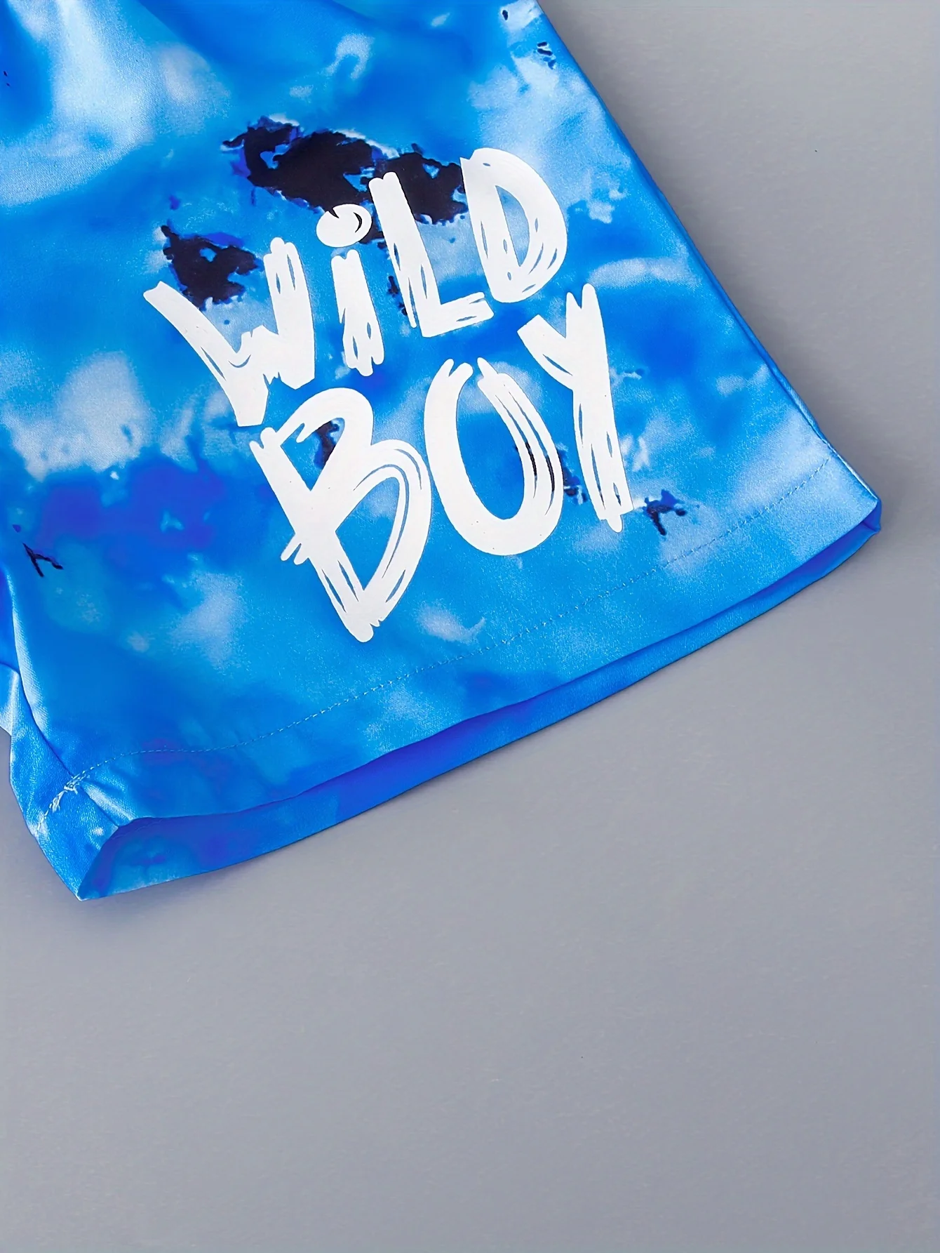 Summer new boy cross-bag short-sleeved shirt + blue lettering printed shorts three-piece suit