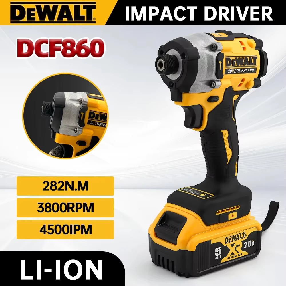 Dewalt DCF860 Furadeira de impacto sem escova Driver compacto 282N.m 20V Furadeira elétrica sem fio Chave de fenda Ferramentas elétricas recarregáveis