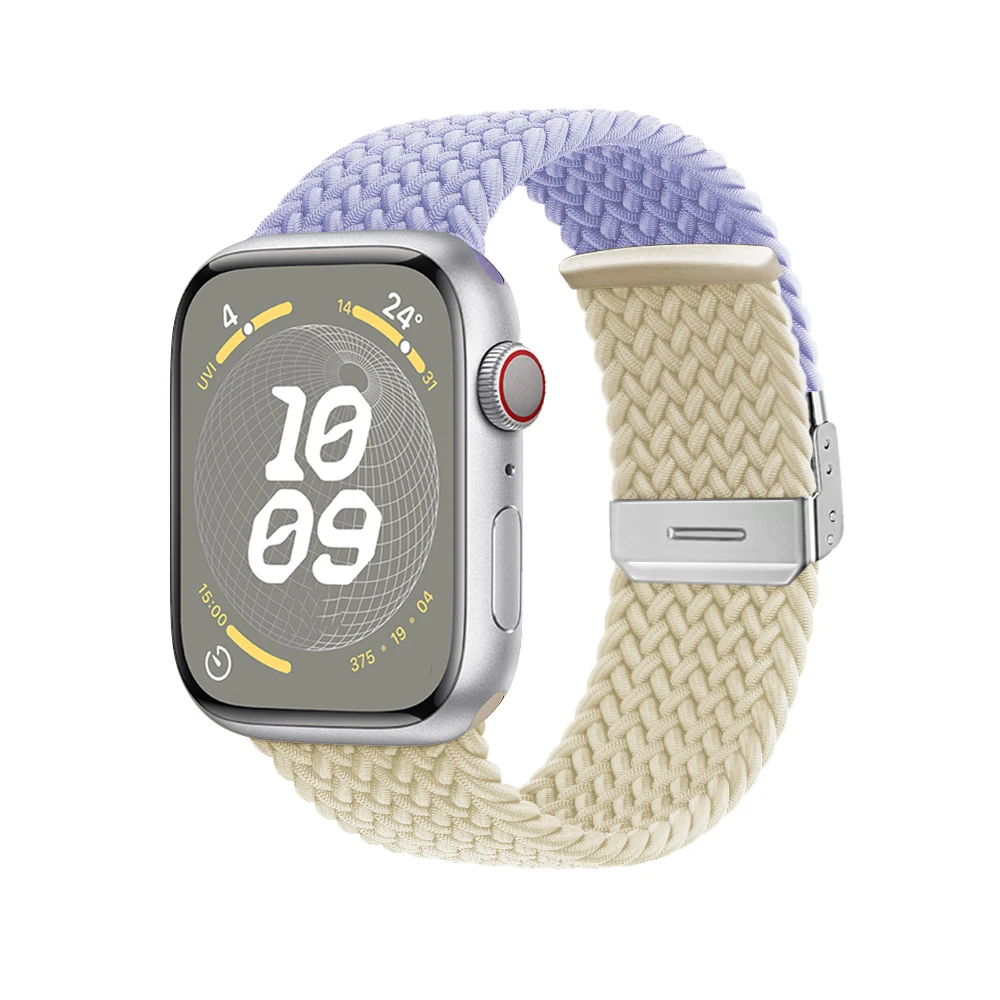 สายถักไนลอนสำหรับสายคาด Apple Watch Ultra2 49มม. 10 9 8 7 46มม. 45มม. 41มม. สร้อยข้อมือหัวเข็มขัดโลหะสำหรับ6 5 4 3 SE 44มม. 40มม. 42มม.