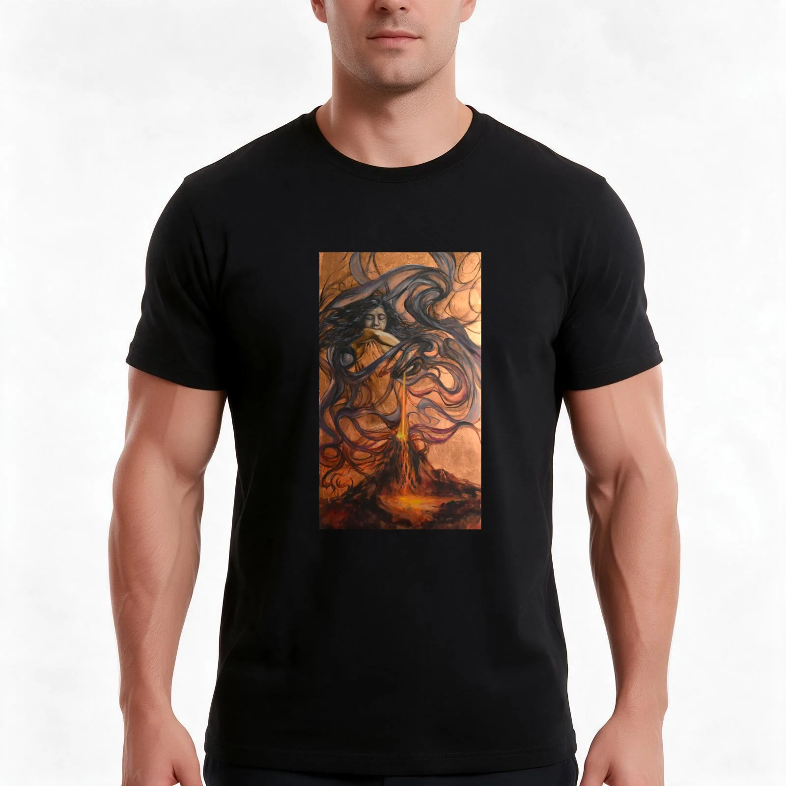 Pele Hawaiian Fire and Volcano Goddess painting T-Shirt, Summer Casual Cotton Tee, Oversized Streetwear Tops, Unisex Men Women