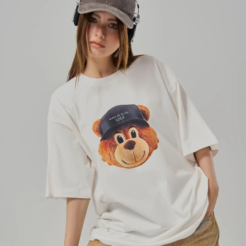 

Summer Retro 3D Three-dimensional AC Bear Face Short-sleeved Men's and Women's T-shirt Korean Trend Trendy Top